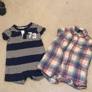 Bundle of 2 boys romper type outfits.